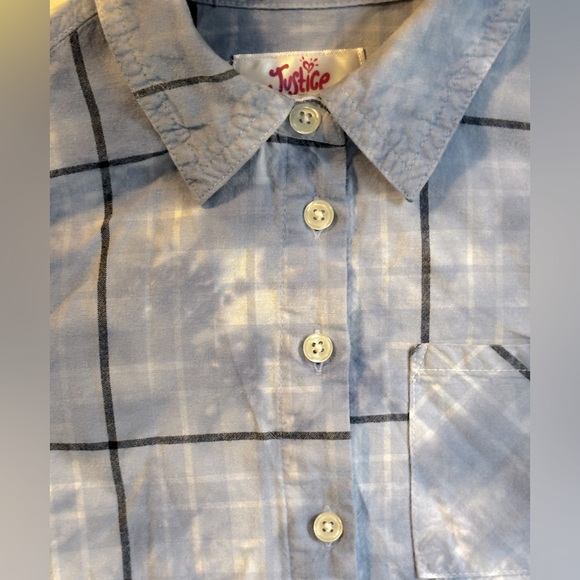Justice- blue tie dye plaid button up top - Picture 2 of 5